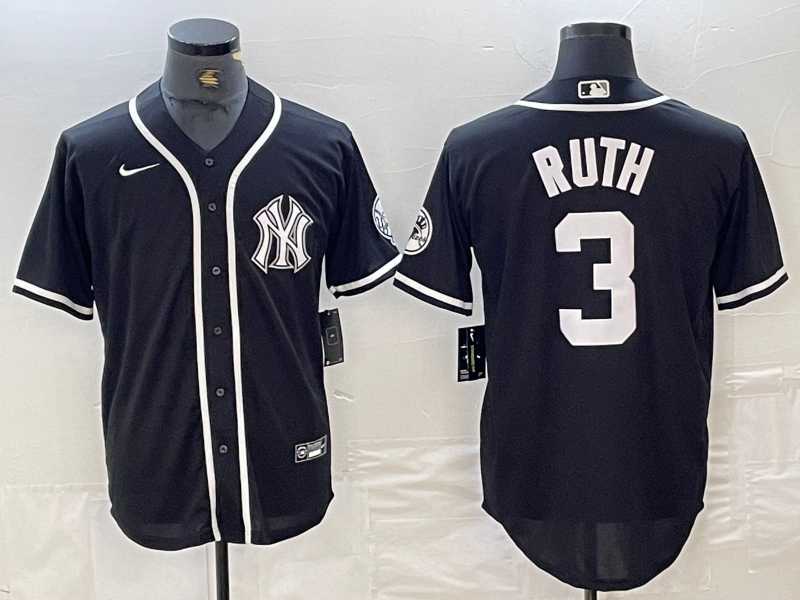 Men's New York Yankees #3 Babe Ruth Black White Cool Base Stitched Jersey